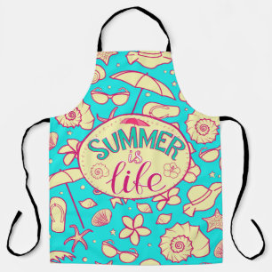 Summer pattern on turquoise background: umbrella,s apron