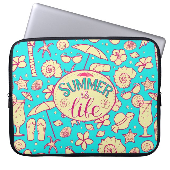 Summer pattern on turquoise background: umbrella,s laptop sleeve (Front)