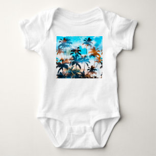 Summer pattern, tropical trees, sky. baby bodysuit