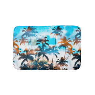 Summer pattern, tropical trees, sky. bath mat