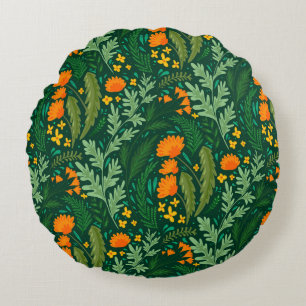 summer pattern with bright and colourful herbs and round cushion