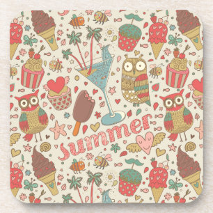 Summer Pattern With Ice Cream Coaster