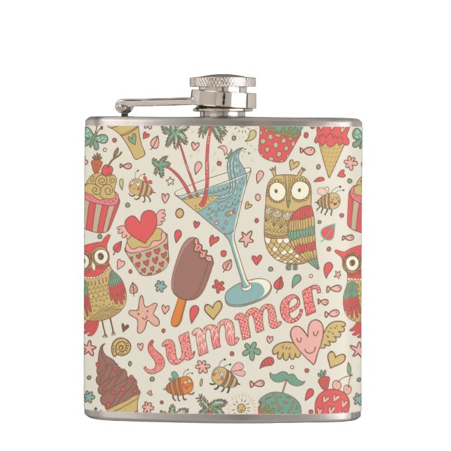 Summer Pattern With Ice Cream Hip Flask (Front)
