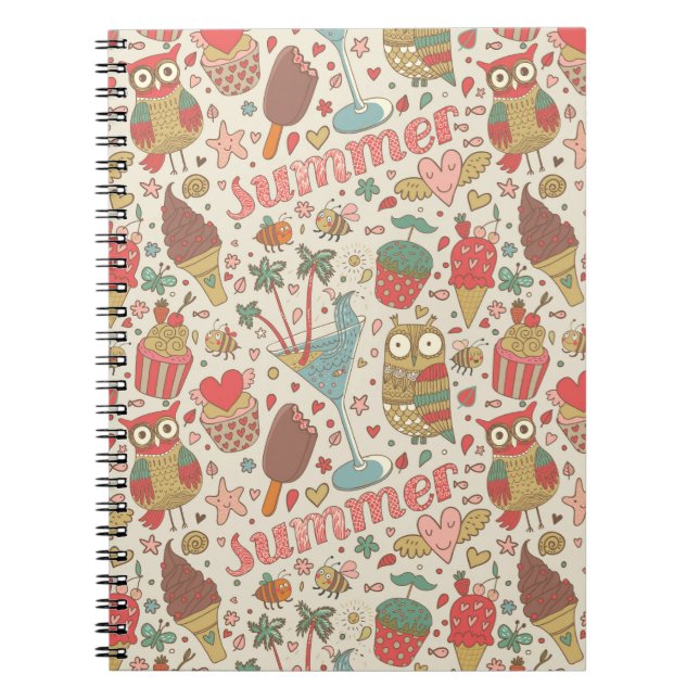Summer Pattern With Ice Cream Spiral Notebook (Front)
