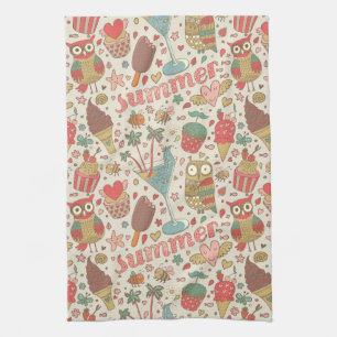 Summer Pattern With Ice Cream Tea Towel