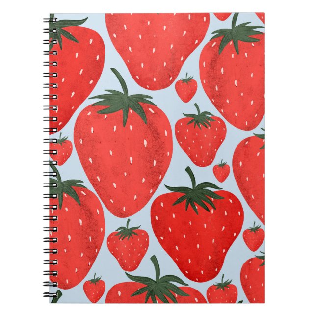Summer pattern with strawberries isolated on light notebook (Front)