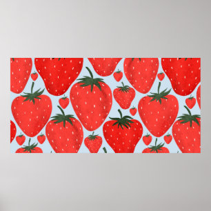 Summer pattern with strawberries isolated on light poster