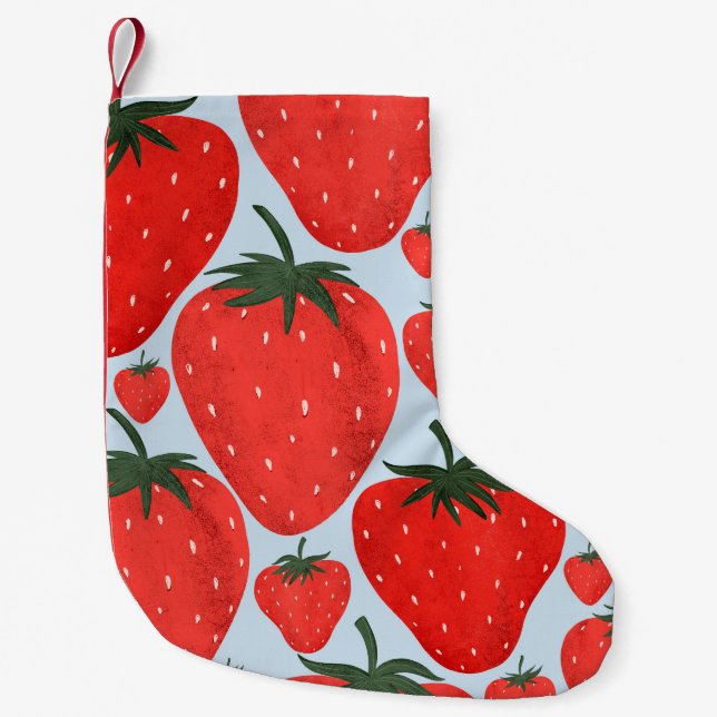 Summer pattern with strawberries isolated on light small christmas stocking (Front)