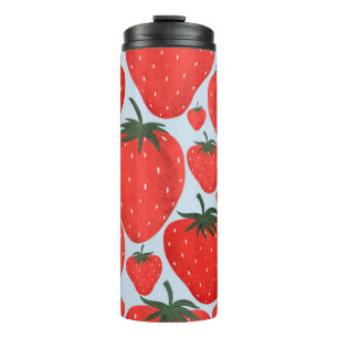 Summer pattern with strawberries isolated on light thermal tumbler