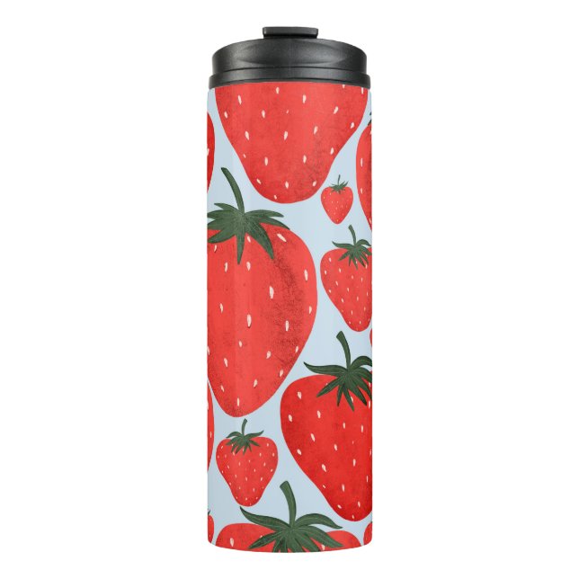 Summer pattern with strawberries isolated on light thermal tumbler (Front)