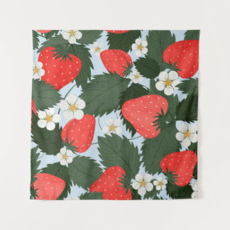 Summer pattern with strawberries. Strawberries lea Tapestry