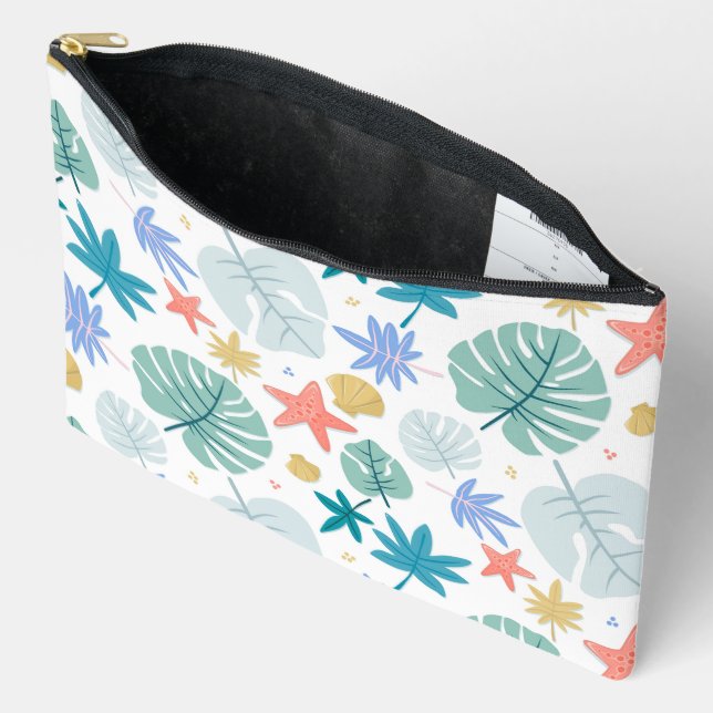 Summer pattern with tropical leaves accessory pouch (Open)