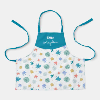 Summer pattern with tropical stars and leaves apron