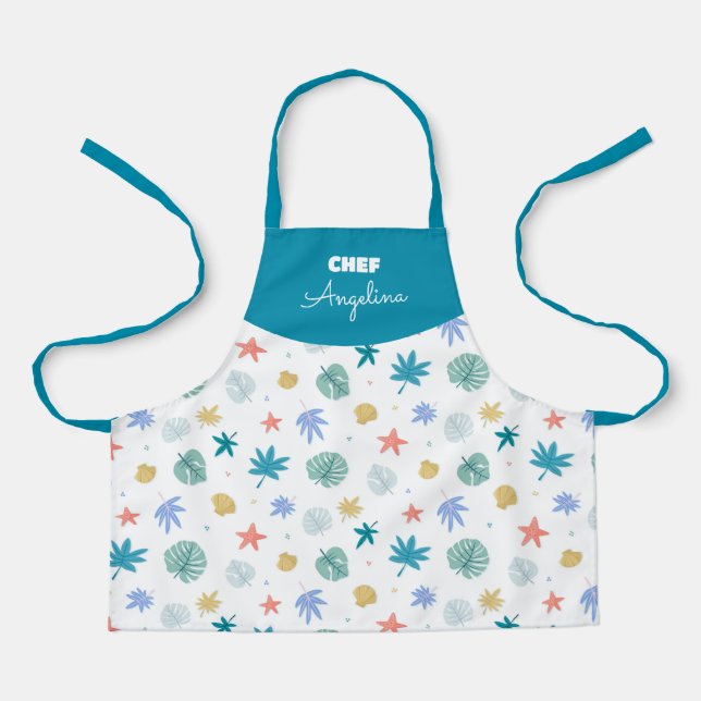 Summer pattern with tropical stars and leaves apron (Front)