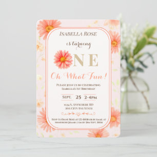 Summer Peach Daisy•Custom Baby Girl 1st Birthday Invitation