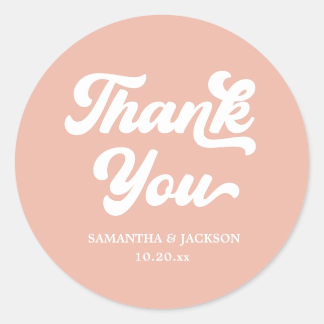 Summer Peach Thank You Wedding Favour Classic Round Sticker (Front)