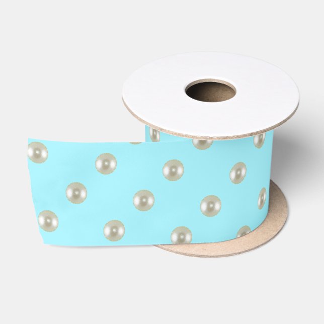 Summer pearls on light blue satin ribbon (Spool)