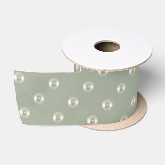 Summer pearls on light grey satin ribbon (Spool)
