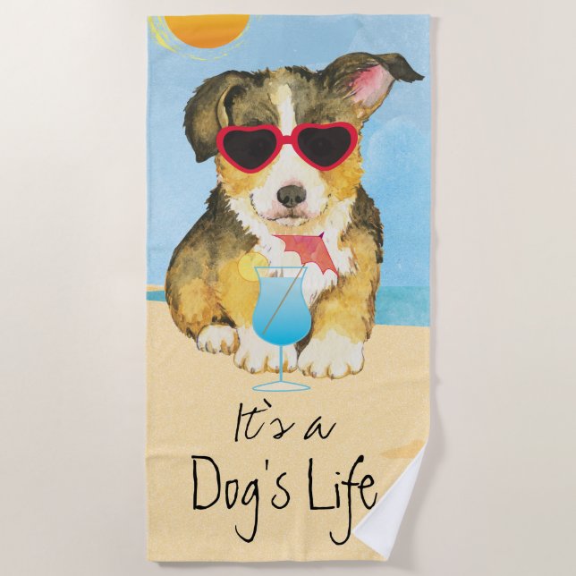 Summer Pembroke Welsh Corgi Beach Towel (Front)