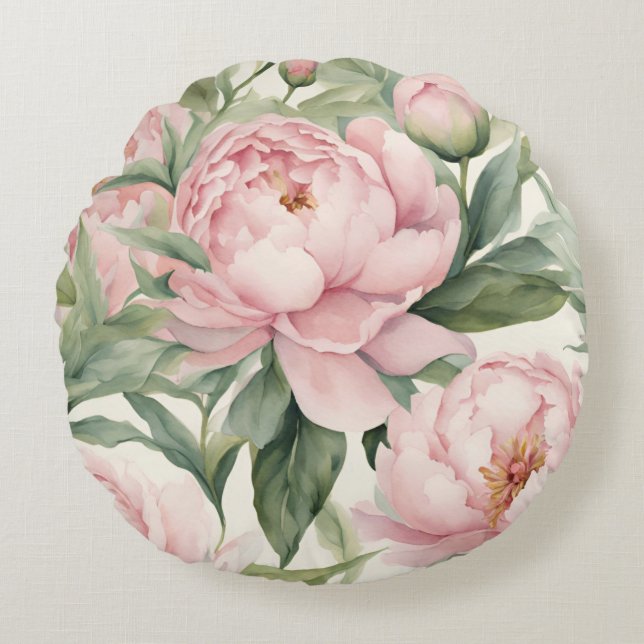 Summer Peonies Round Cushion (Front)