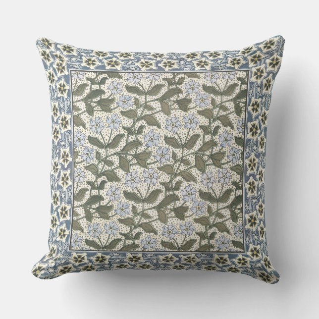 Summer Periwinkle Flower Art Nouveau Botanical Cushion (Front)