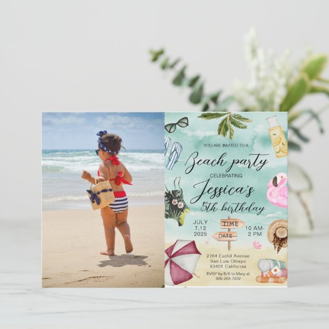 Summer Photo Beach Birthday Party Invitation (Standing Front)