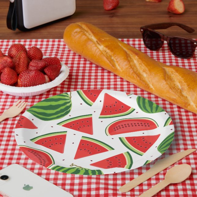 Summer Picnic BBQ, Kids Birthday Party Watermelon Paper Plate (Picnic)