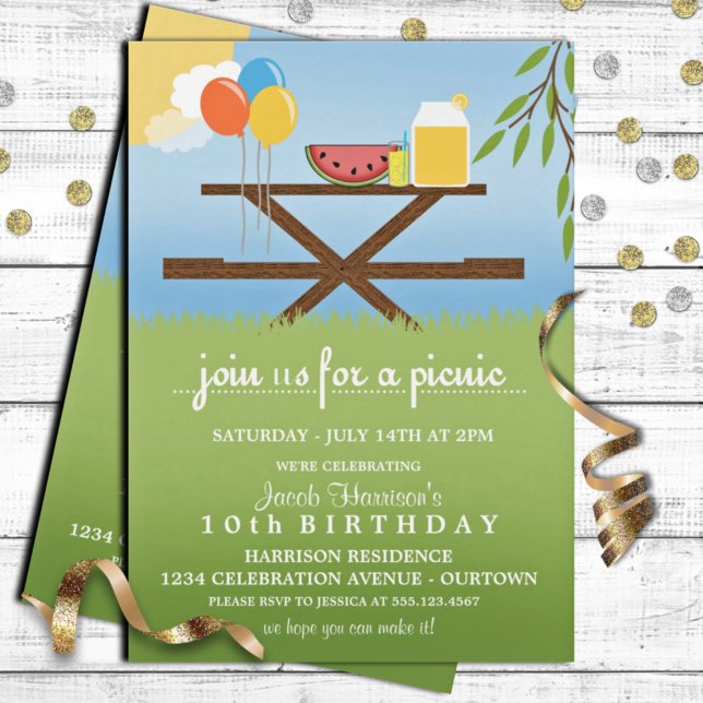 Summer Picnic Birthday Party Invitations (Creator Uploaded)