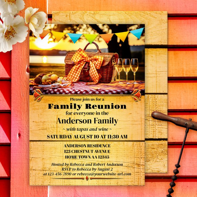 Summer Picnic Family Reunion Party  Invitation (Summer invitation in a rustic country style with a picnic table. Great for a family reunion)