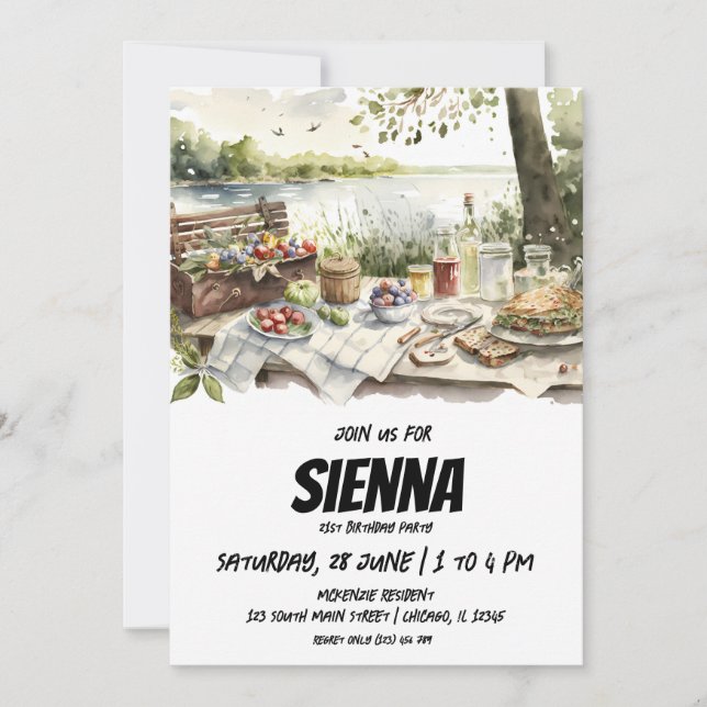 Summer Picnic lake view Invitation (Front)