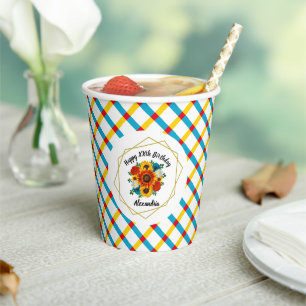 Summer Picnic Party Geometric Floral Paper Cups