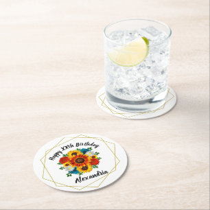Summer Picnic Party Geometric Floral Round Paper Coaster