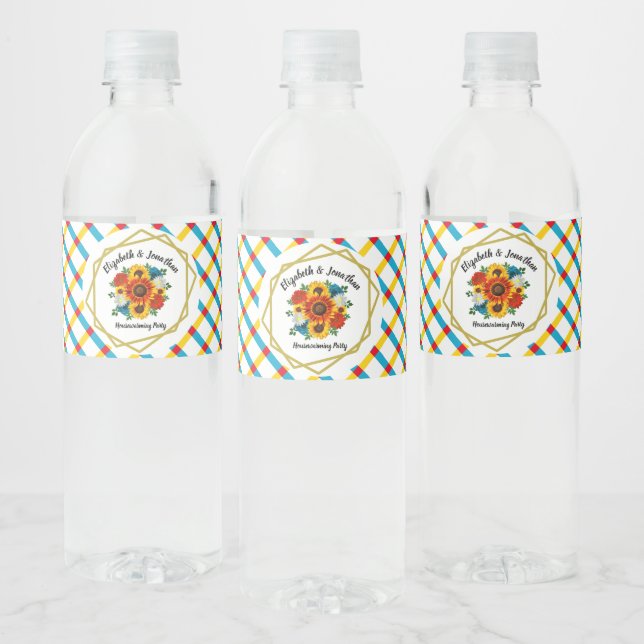Summer Picnic Party Geometric Floral Water Bottle Label (Bottles)