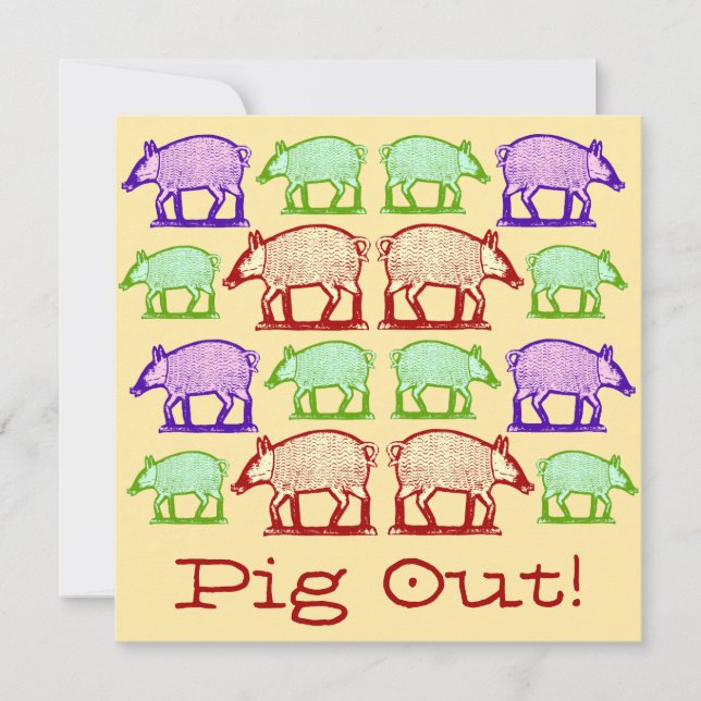 Summer Picnic Pig-Out Invitation - Folk Art Pigs (Front)
