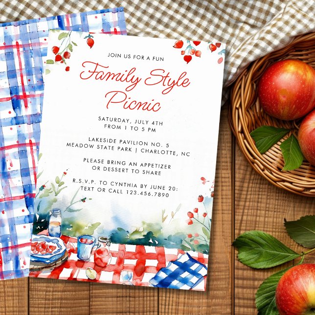 Summer Picnic Red White Blue Family Reunion Invitation (Creator Uploaded)