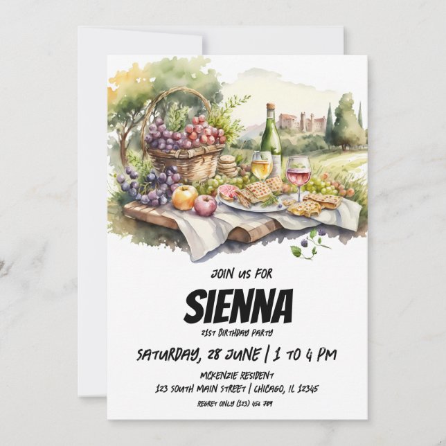 Summer Picnic vineyard view Invitation (Front)