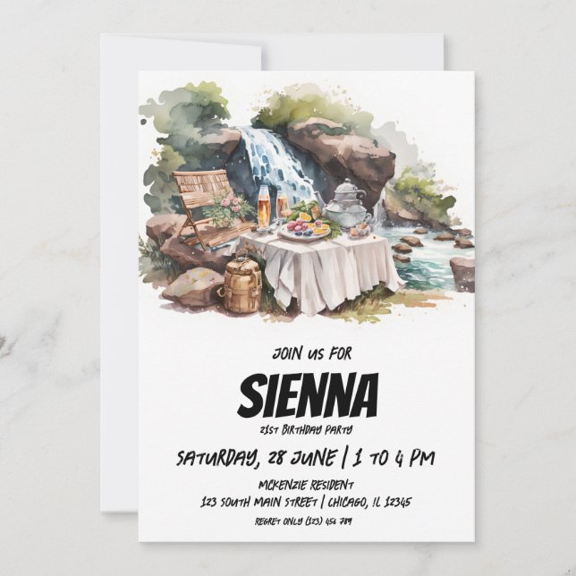 Summer Picnic waterfalls view Invitation (Front)