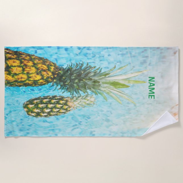Summer pineapple in the pool beach towel (Front)