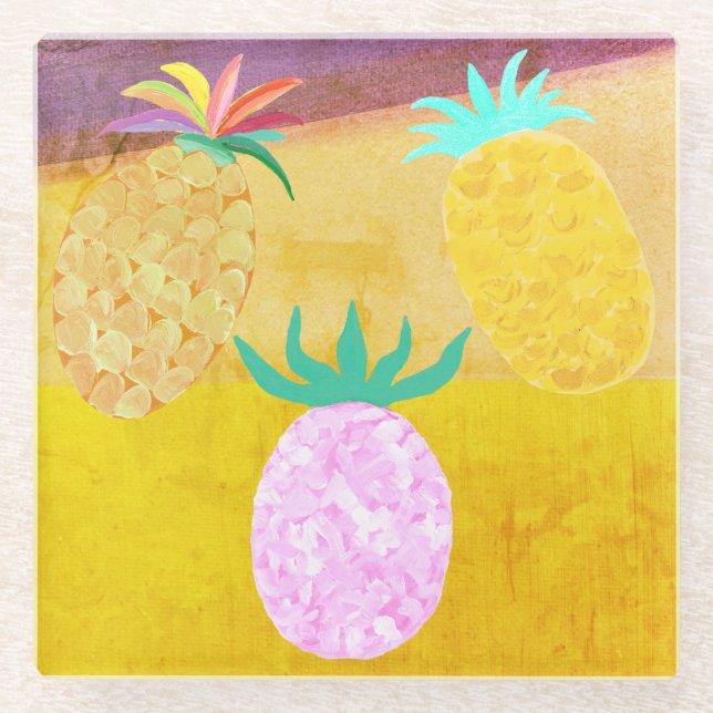 Summer Pineapple Luau Glass Coaster (Front)