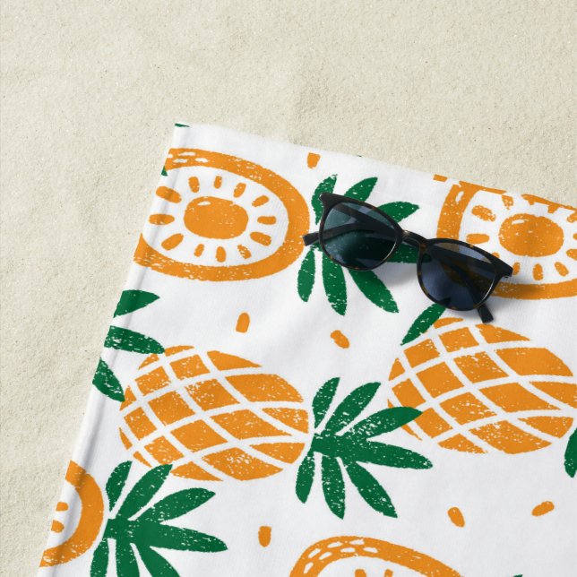 Summer Pineapple Pattern Beach Towel (In Situ)