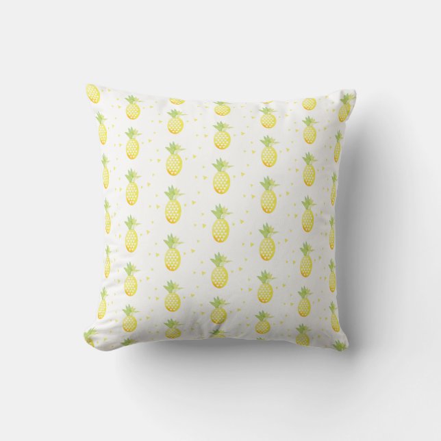 Summer Pineapple Sweet Tropical Watercolor Pattern Cushion (Front)