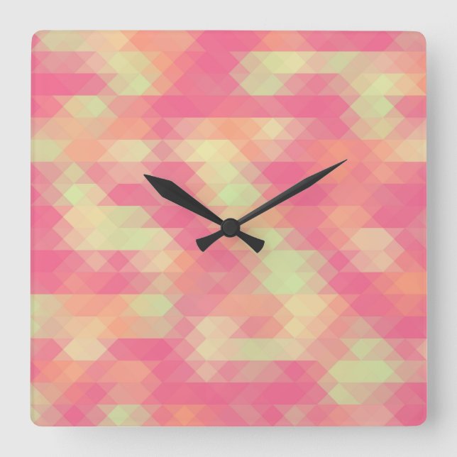 Summer Pink And Green Triangle Mosaic Square Wall Clock (Front)