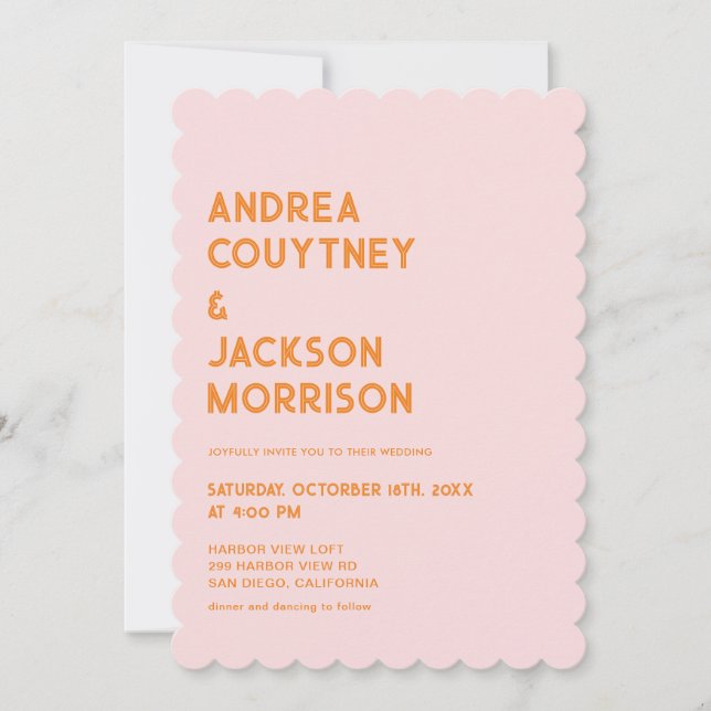 Summer Pink and Orange Retro Wedding Invitation (Front)