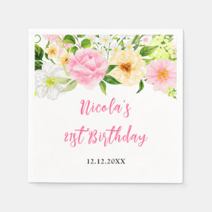 Summer Pink and Yellow Floral Birthday Napkin