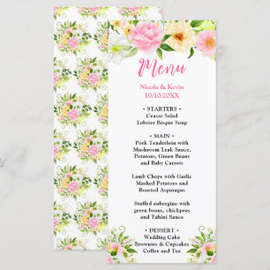 Summer Pink and Yellow Floral Wedding Menu