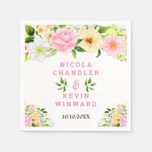Summer Pink and Yellow Floral Wedding Napkin