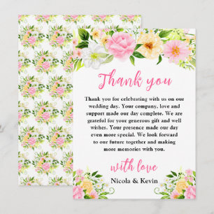 Summer Pink and Yellow Floral Wedding Thank You Card