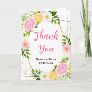 Summer Pink and Yellow Floral Wedding Thank You Card