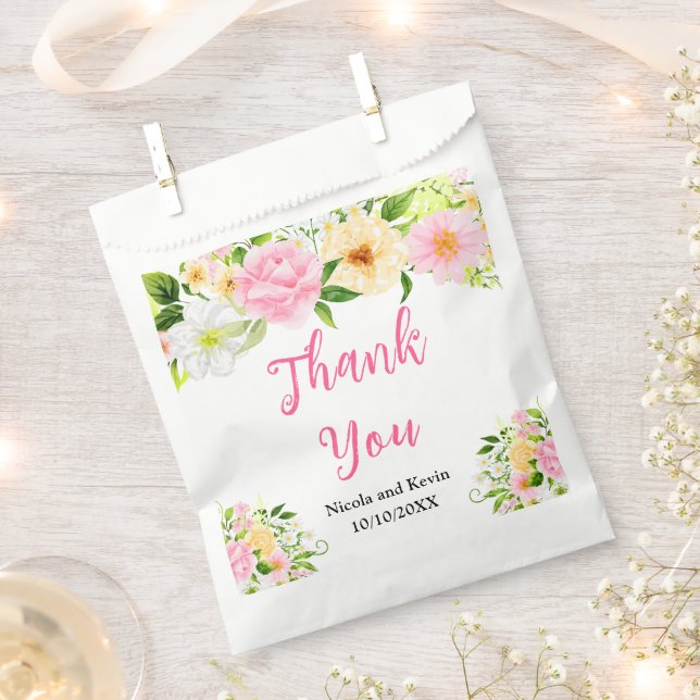 Summer Pink and Yellow Flowers and Foliage Favour Bags (Clipped)