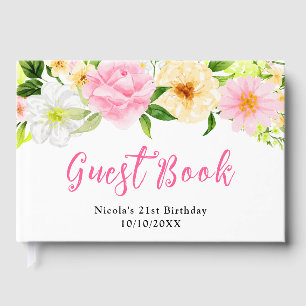 Summer Pink and Yellow Flowers Birthday Guest Book